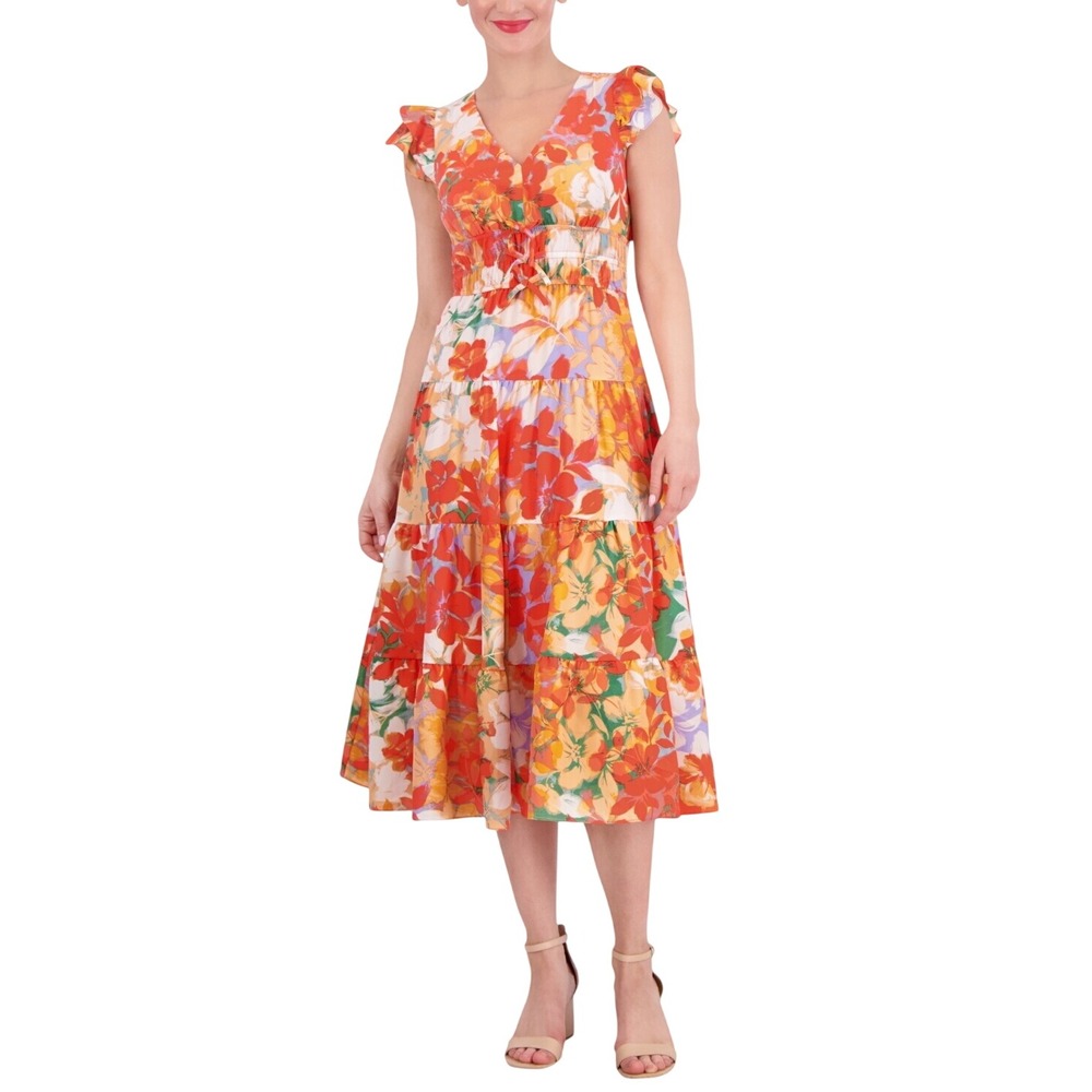 439. Vince Camuto Women's Floral Tiered Midi Dress Size 10 Elegant Casual Dress